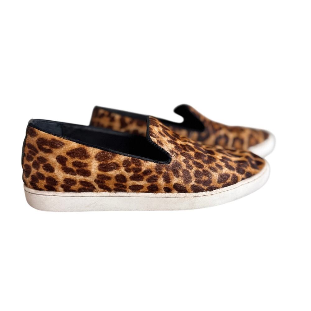Birdies calf skin animal print black tan slip on leather sneakers Sz 7.5